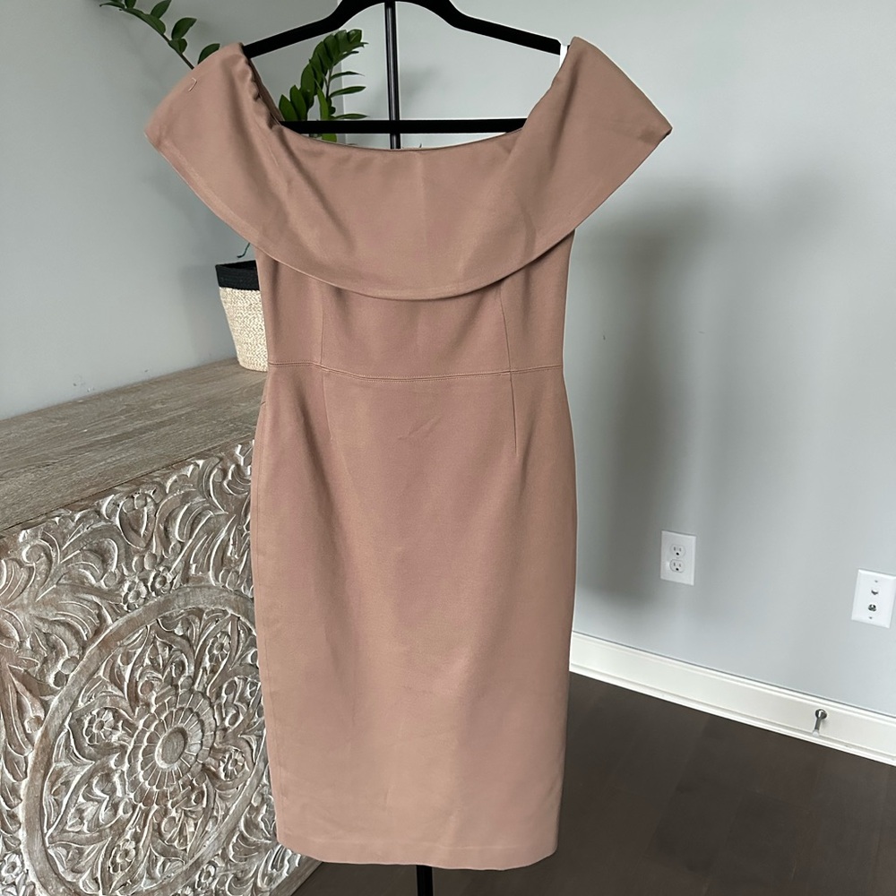 Babaton Off-Shoulder Brown Midi Dress